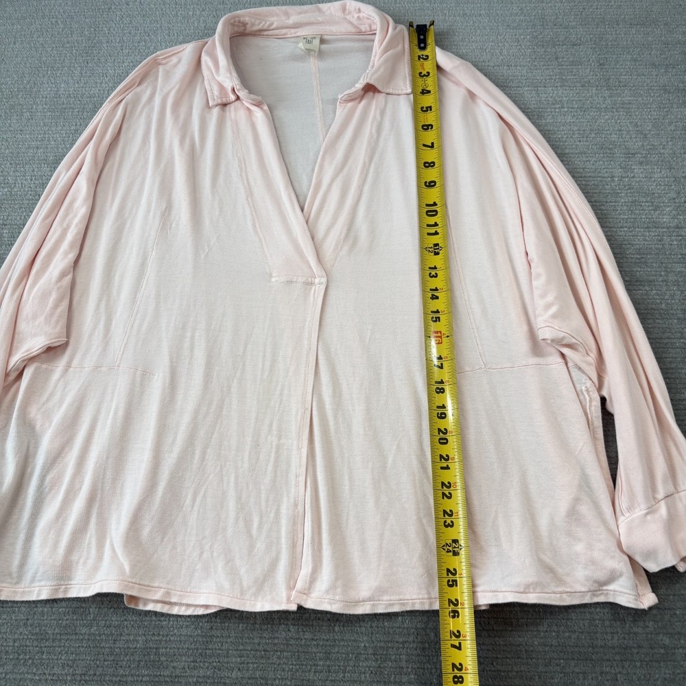 Free People Polo Top Cant Fool Me Pink Women M Split Hem Relaxed Dolman Boho - Picture 5 of 8